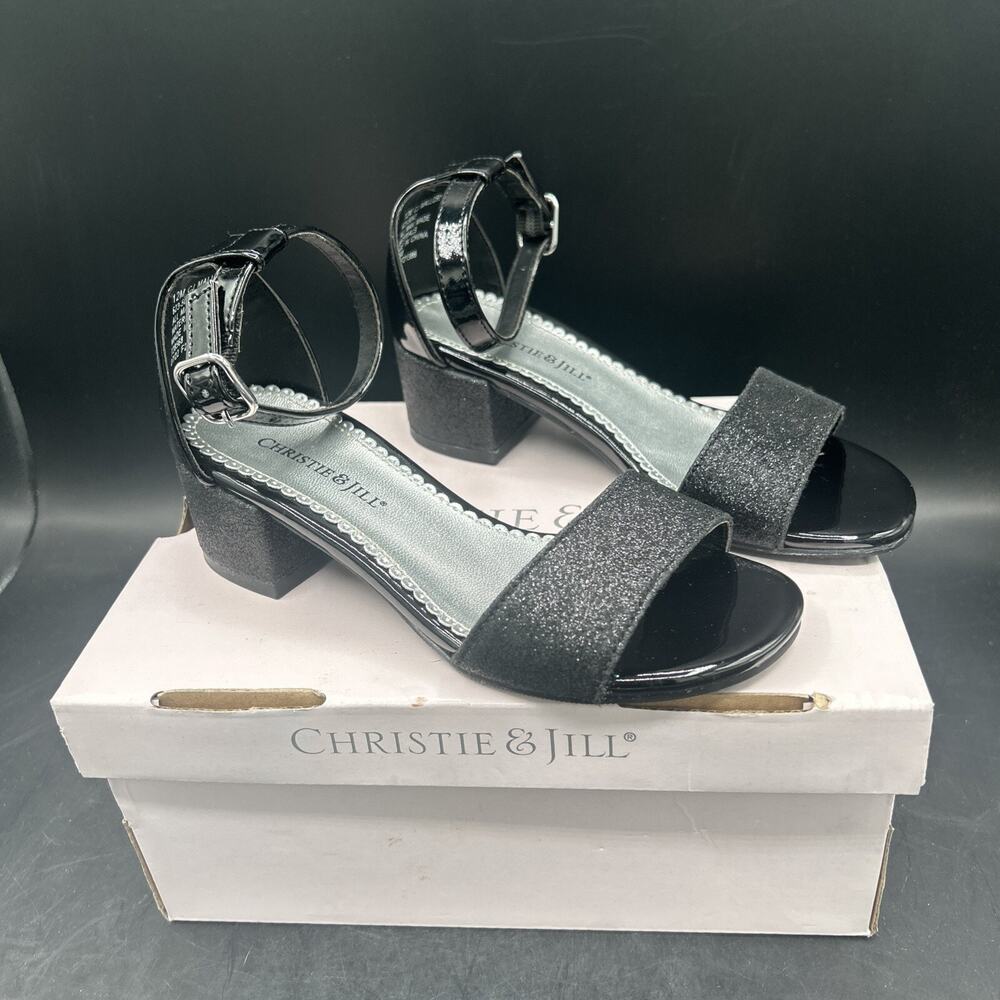Christie & Jill Little Kid Girls Mallory Black Open Toe Block Heel Pumps Size 12